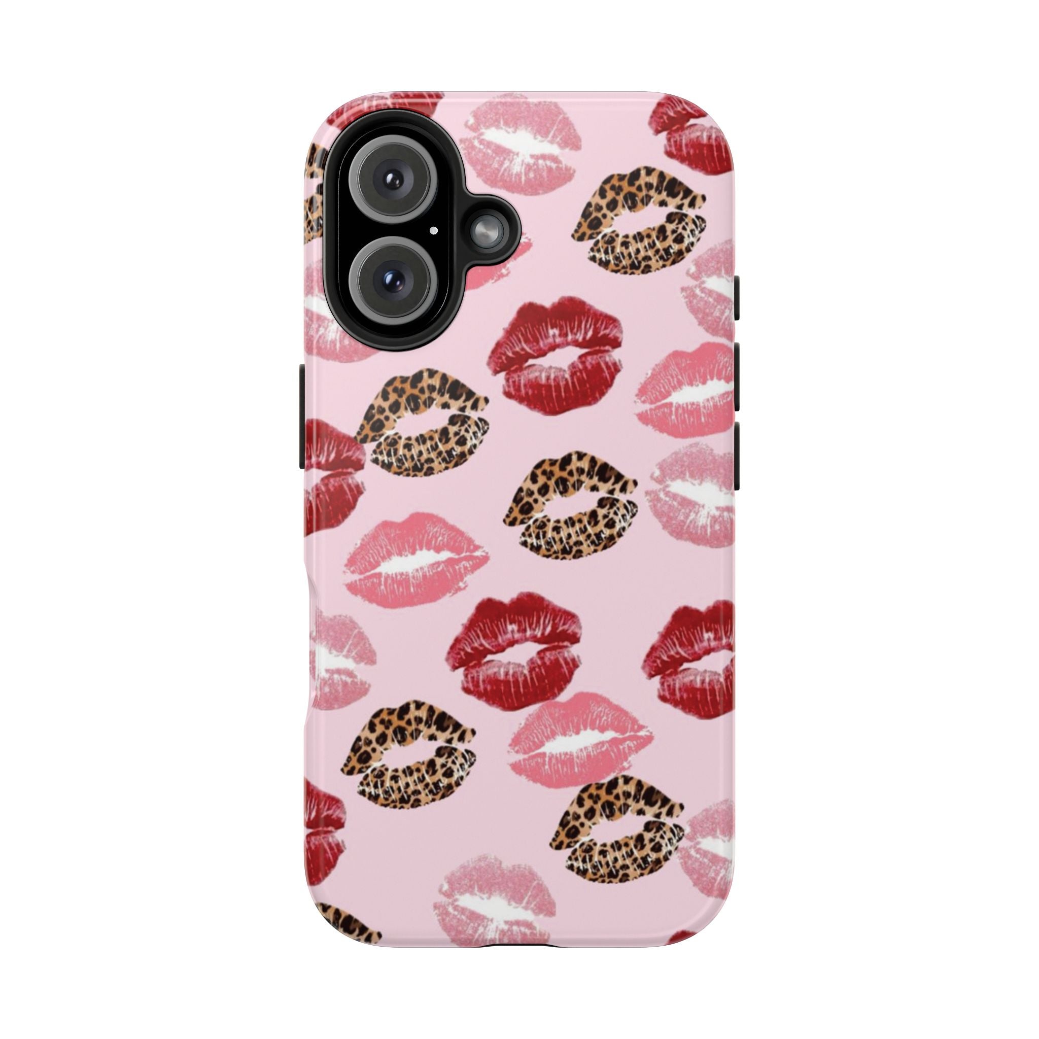 Kiss Print Tough Phone Case — Pink Leopard Lip Pattern, Durable Protective Cover