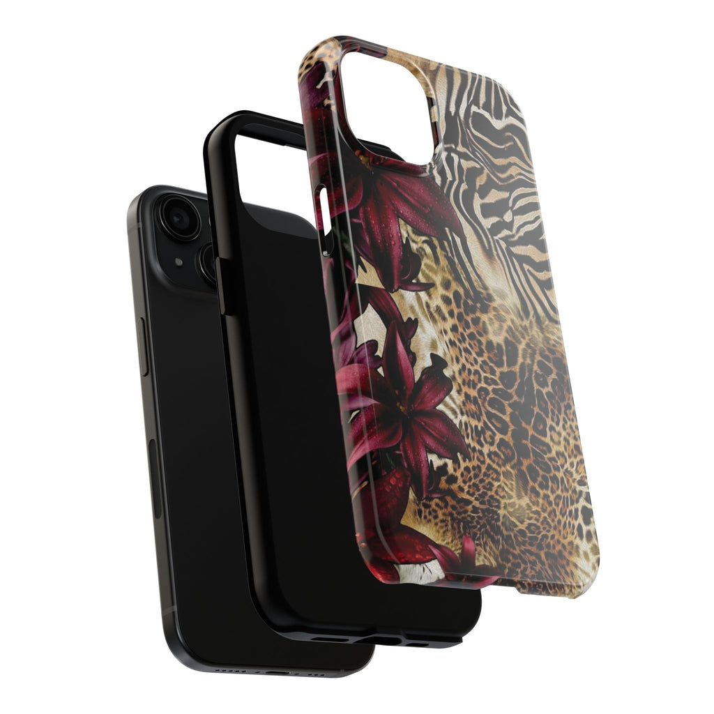 Leopard & Zebra Floral Tough Phone Case — Protective Animal Print Phone Cover