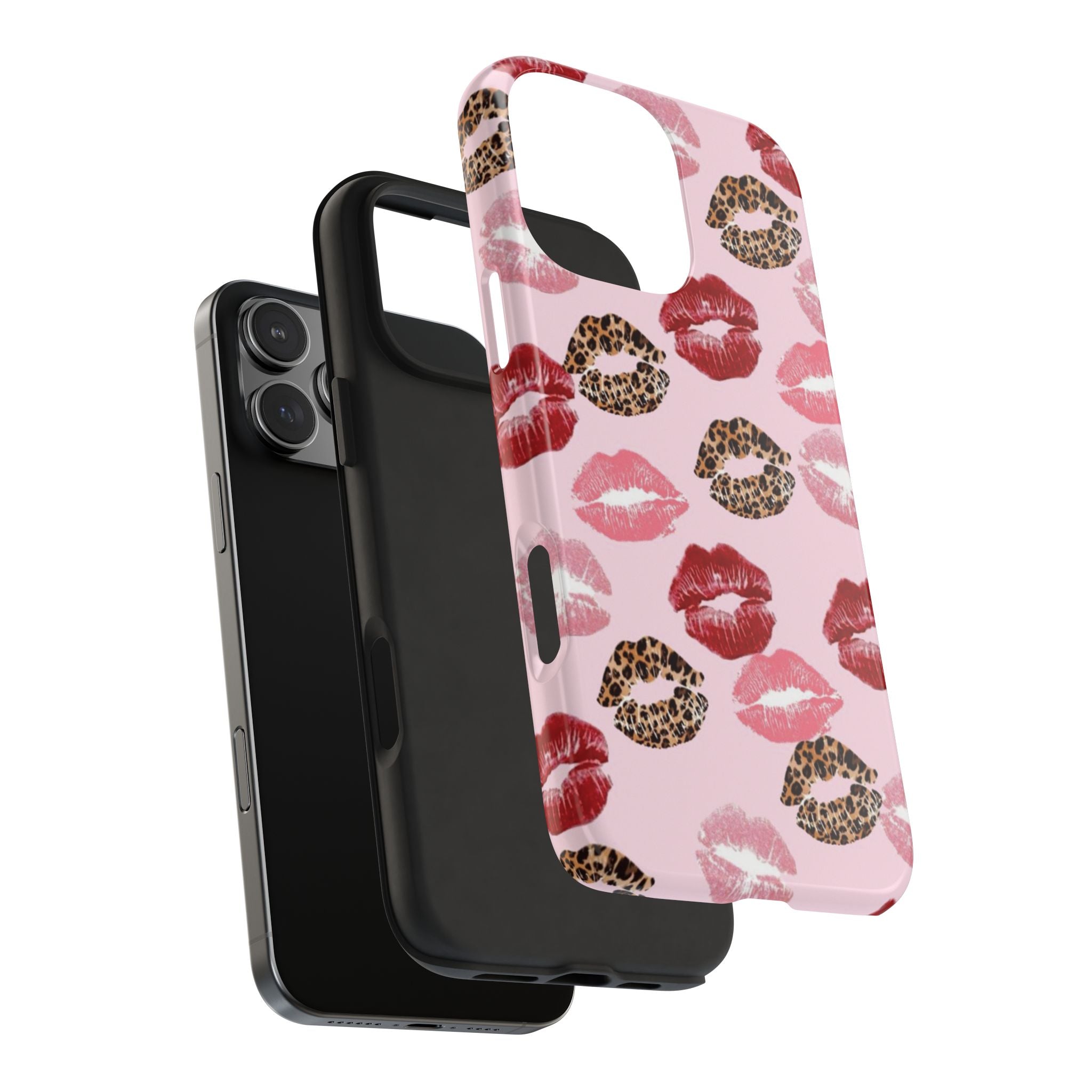 Kiss Print Tough Phone Case — Pink Leopard Lip Pattern, Durable Protective Cover