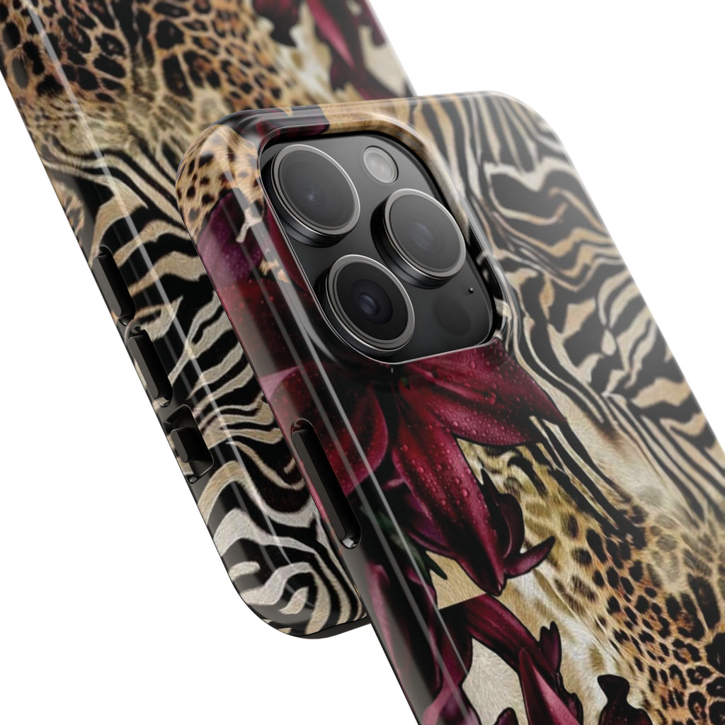 Leopard & Zebra Floral Tough Phone Case — Protective Animal Print Phone Cover