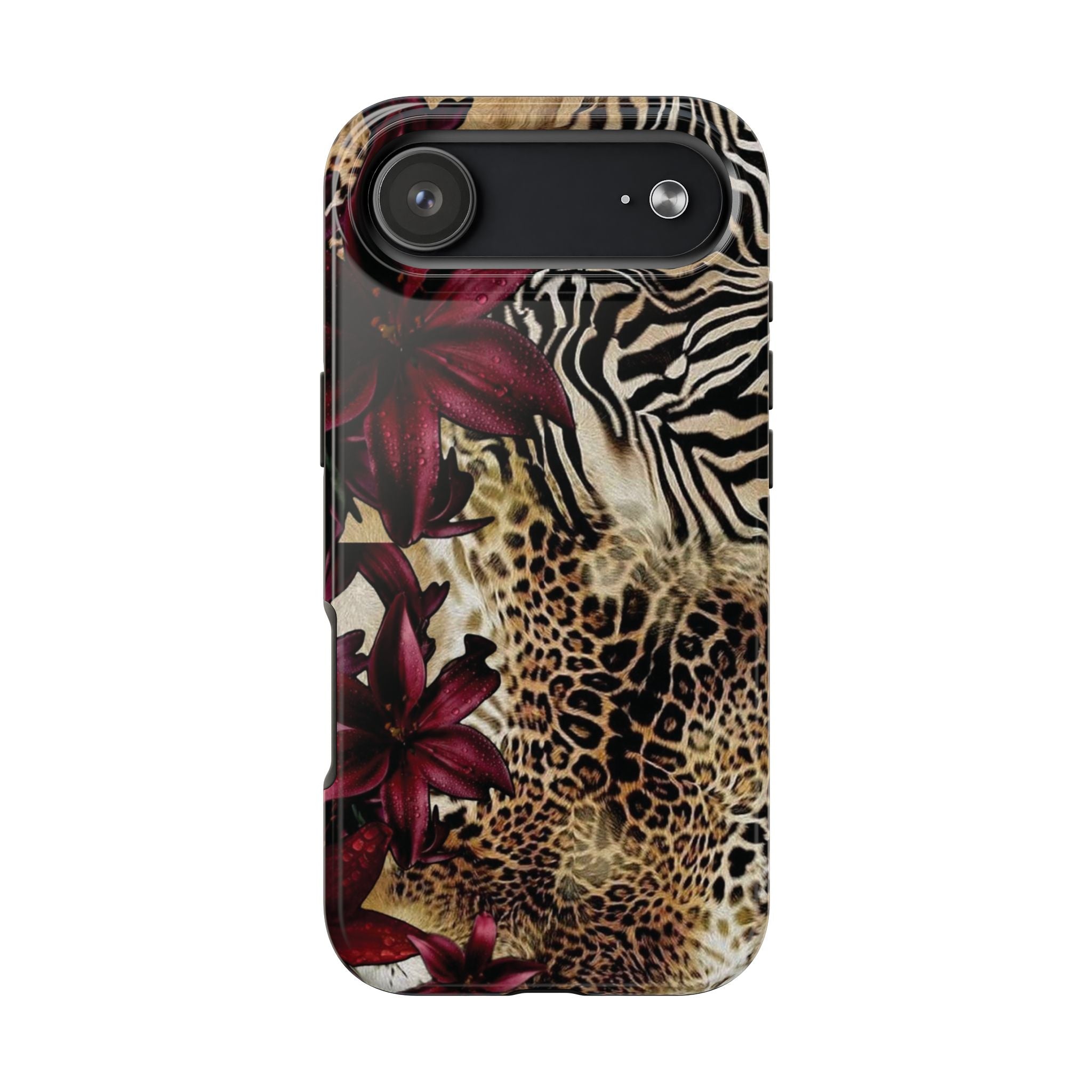 Leopard & Zebra Floral Tough Phone Case — Protective Animal Print Phone Cover