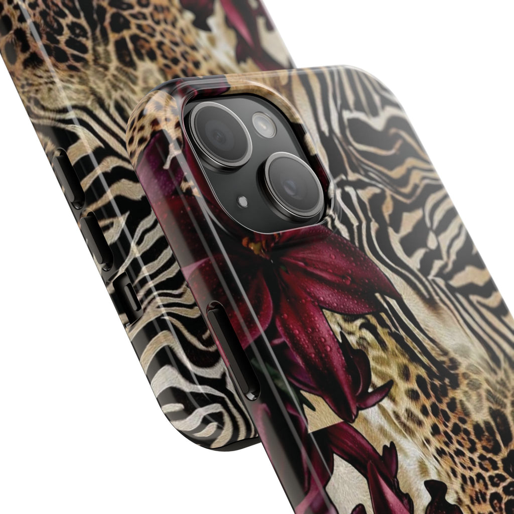 Leopard & Zebra Floral Tough Phone Case — Protective Animal Print Phone Cover