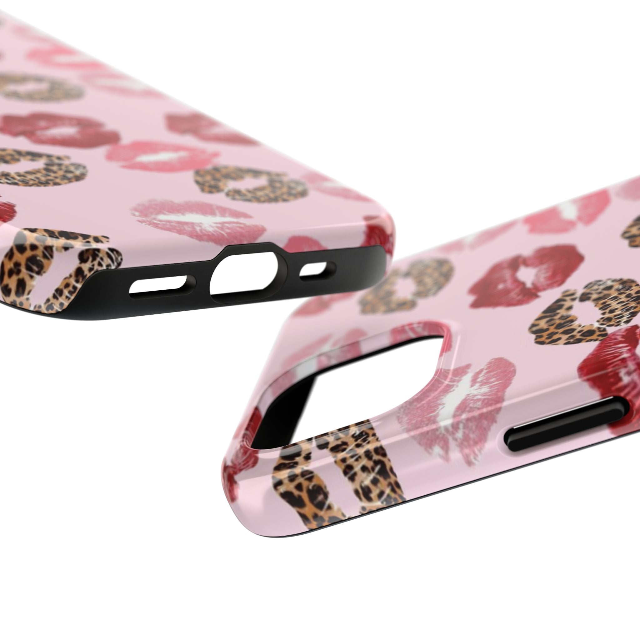 Kiss Print Tough Phone Case — Pink Leopard Lip Pattern, Durable Protective Cover