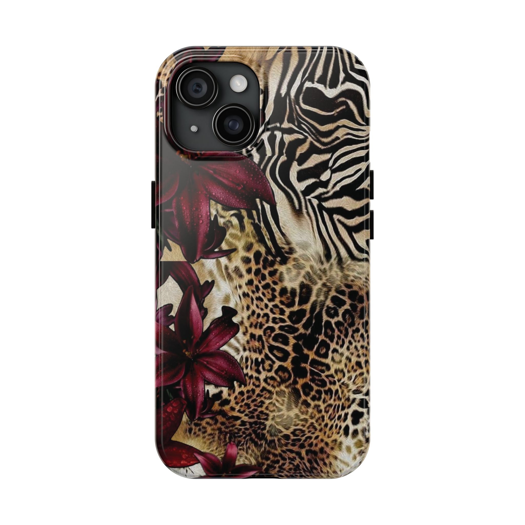 Leopard & Zebra Floral Tough Phone Case — Protective Animal Print Phone Cover