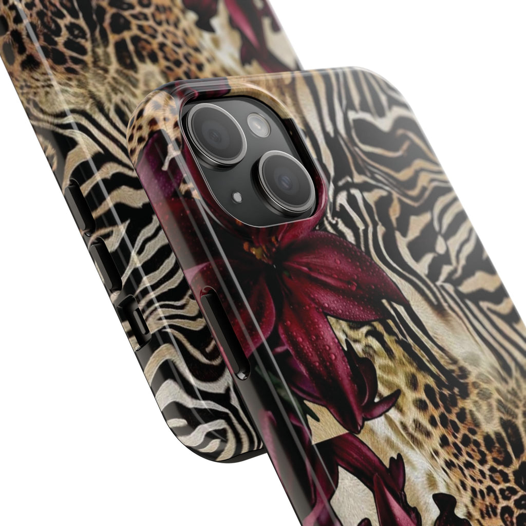 Leopard & Zebra Floral Tough Phone Case — Protective Animal Print Phone Cover