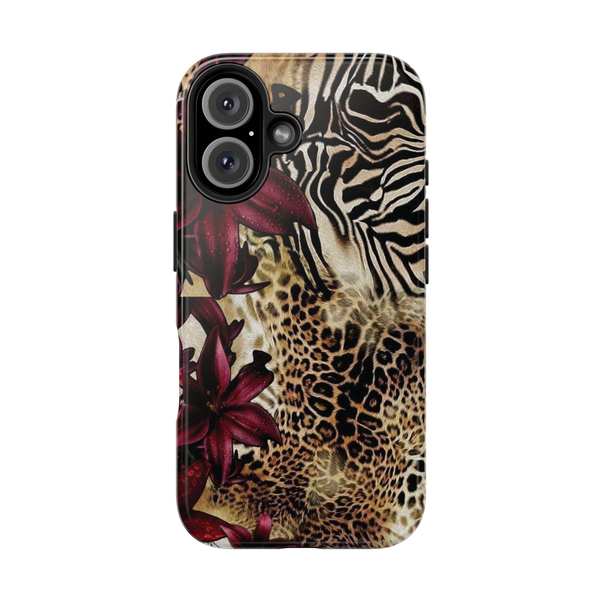 Leopard & Zebra Floral Tough Phone Case — Protective Animal Print Phone Cover