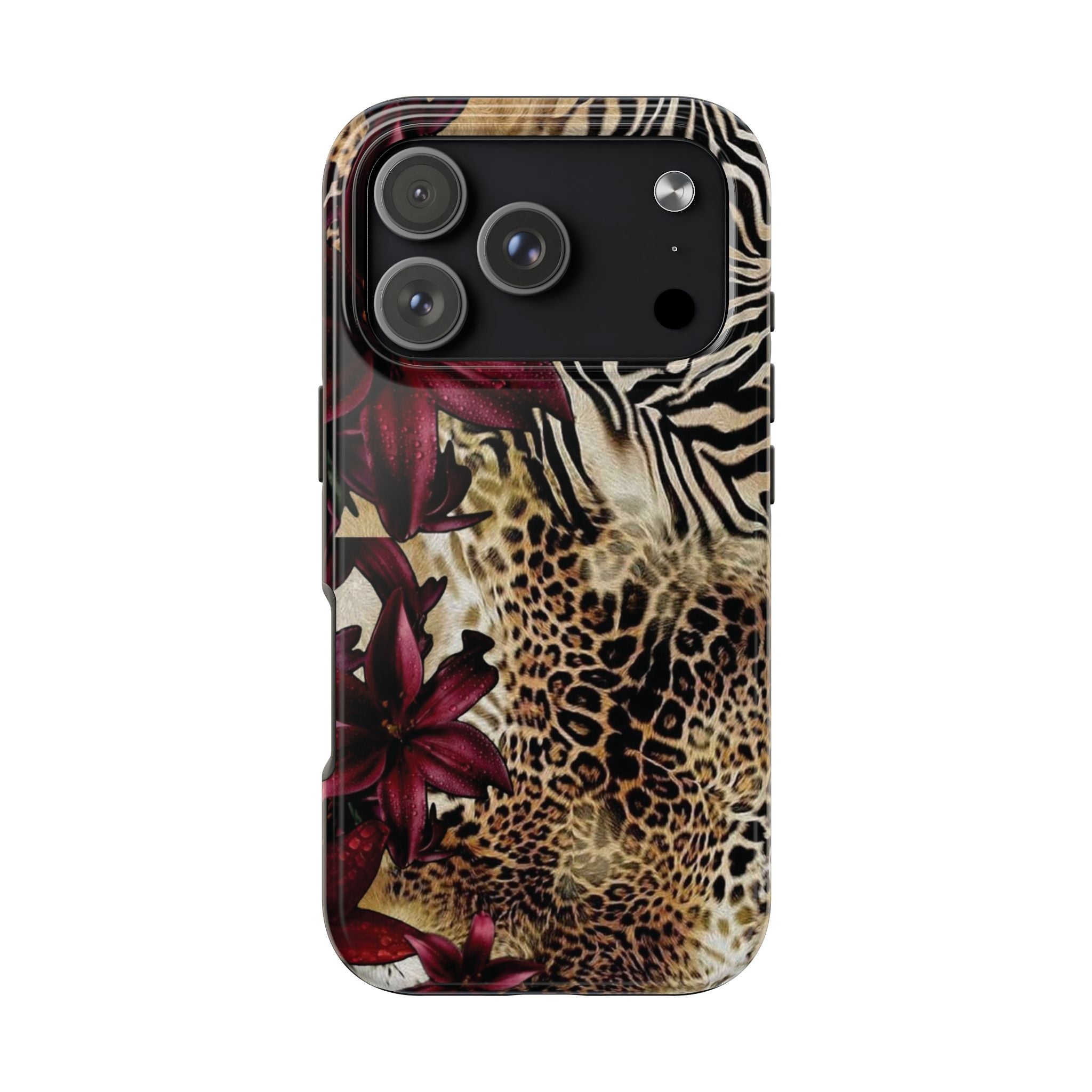 Leopard & Zebra Floral Tough Phone Case — Protective Animal Print Phone Cover