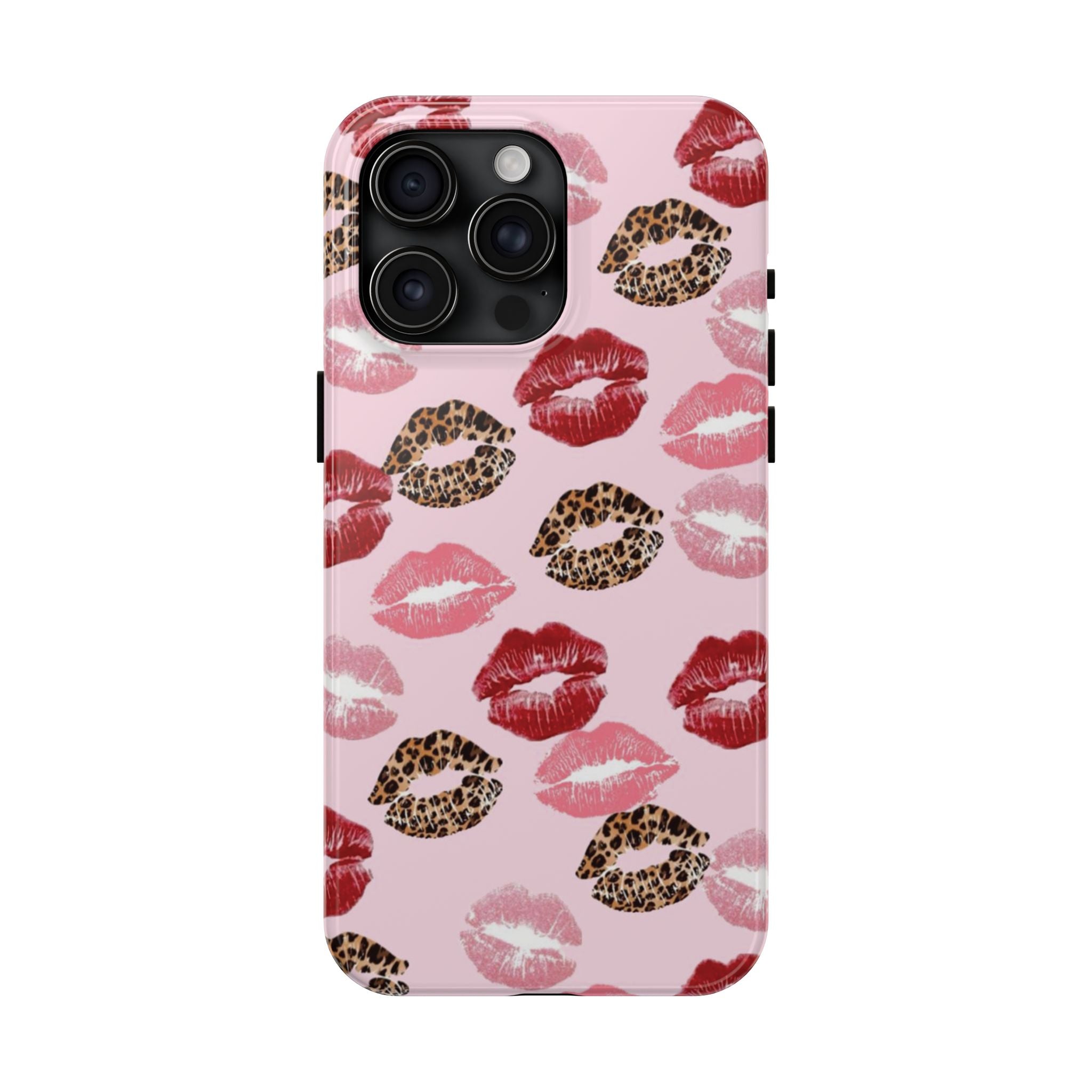 Kiss Print Tough Phone Case — Pink Leopard Lip Pattern, Durable Protective Cover