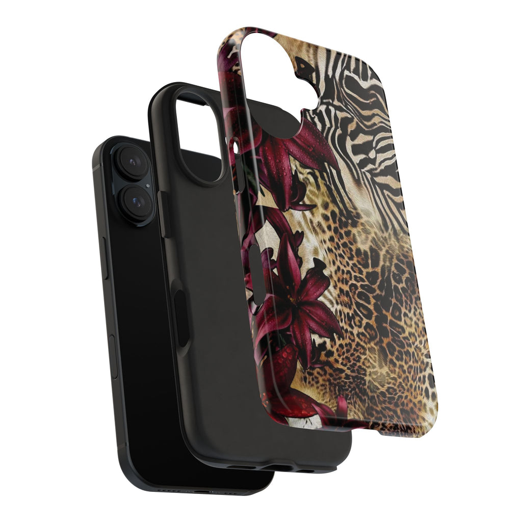 Leopard & Zebra Floral Tough Phone Case — Protective Animal Print Phone Cover
