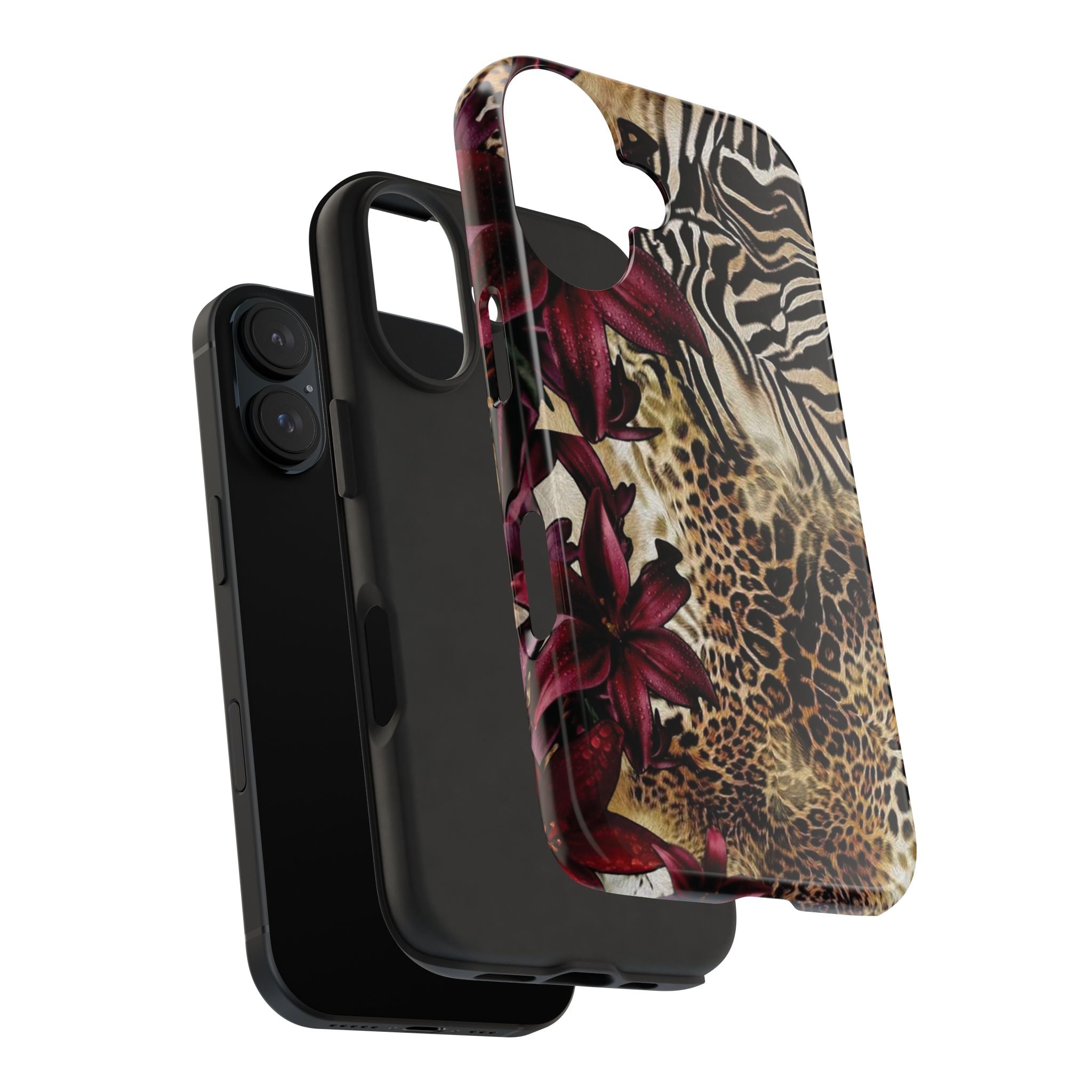 Leopard & Zebra Floral Tough Phone Case — Protective Animal Print Phone Cover