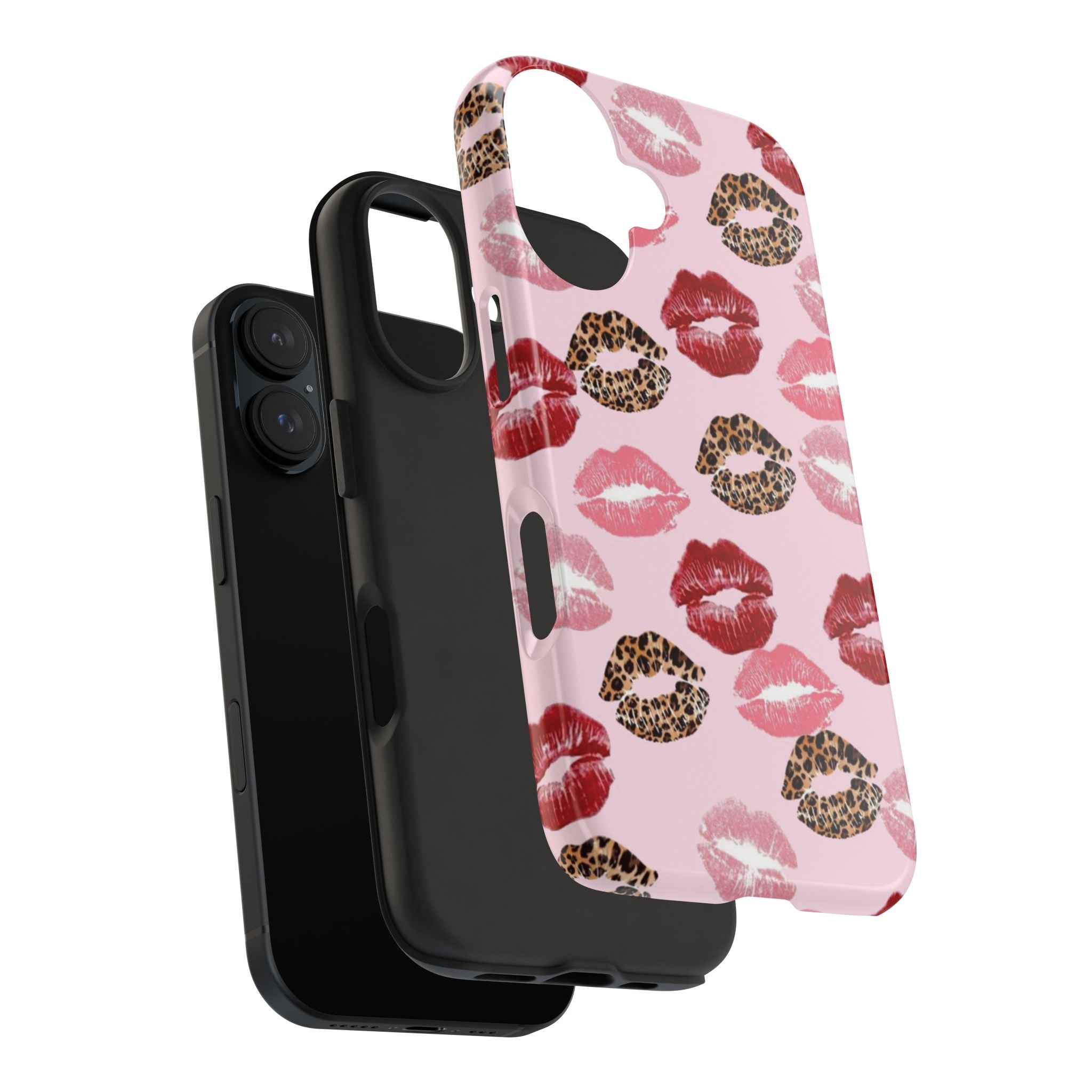 Kiss Print Tough Phone Case — Pink Leopard Lip Pattern, Durable Protective Cover