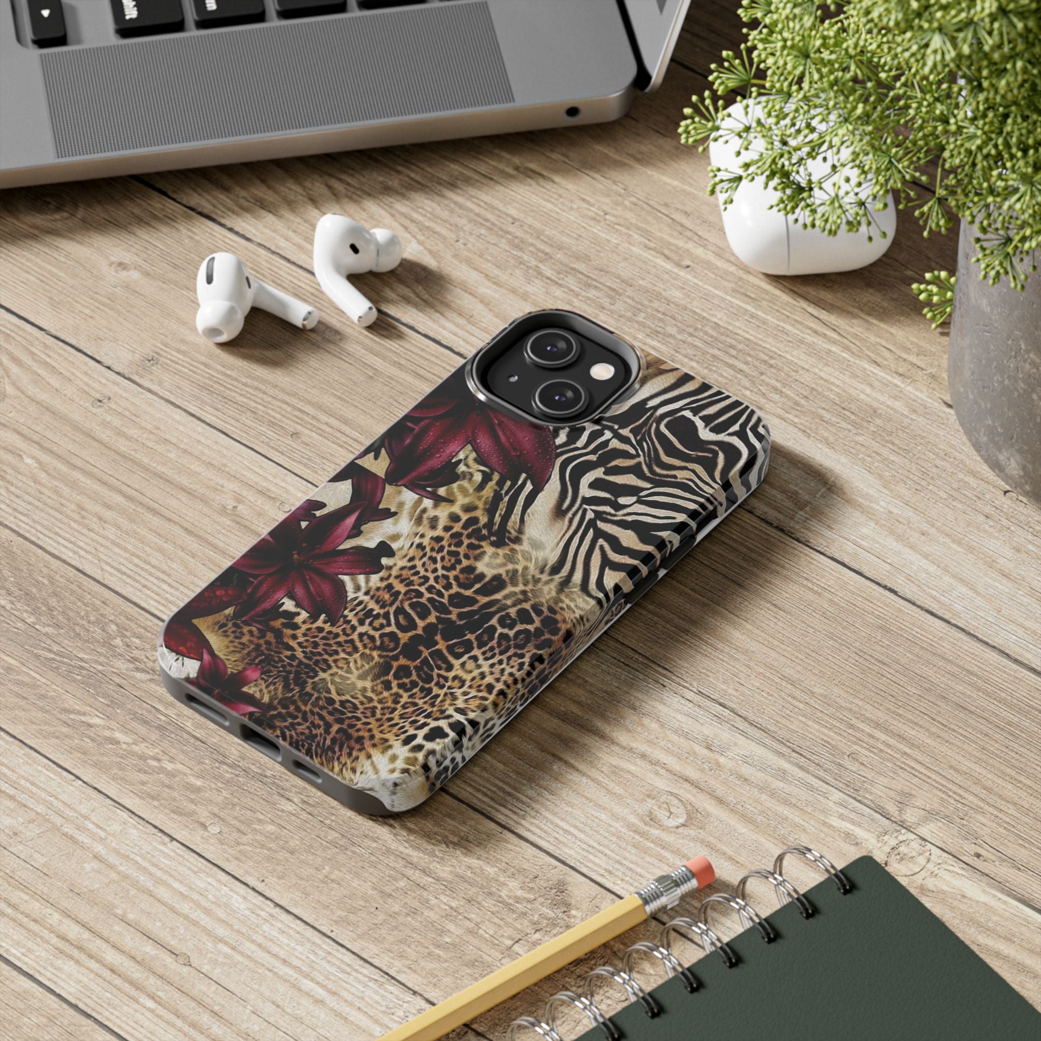 Leopard & Zebra Floral Tough Phone Case — Protective Animal Print Phone Cover