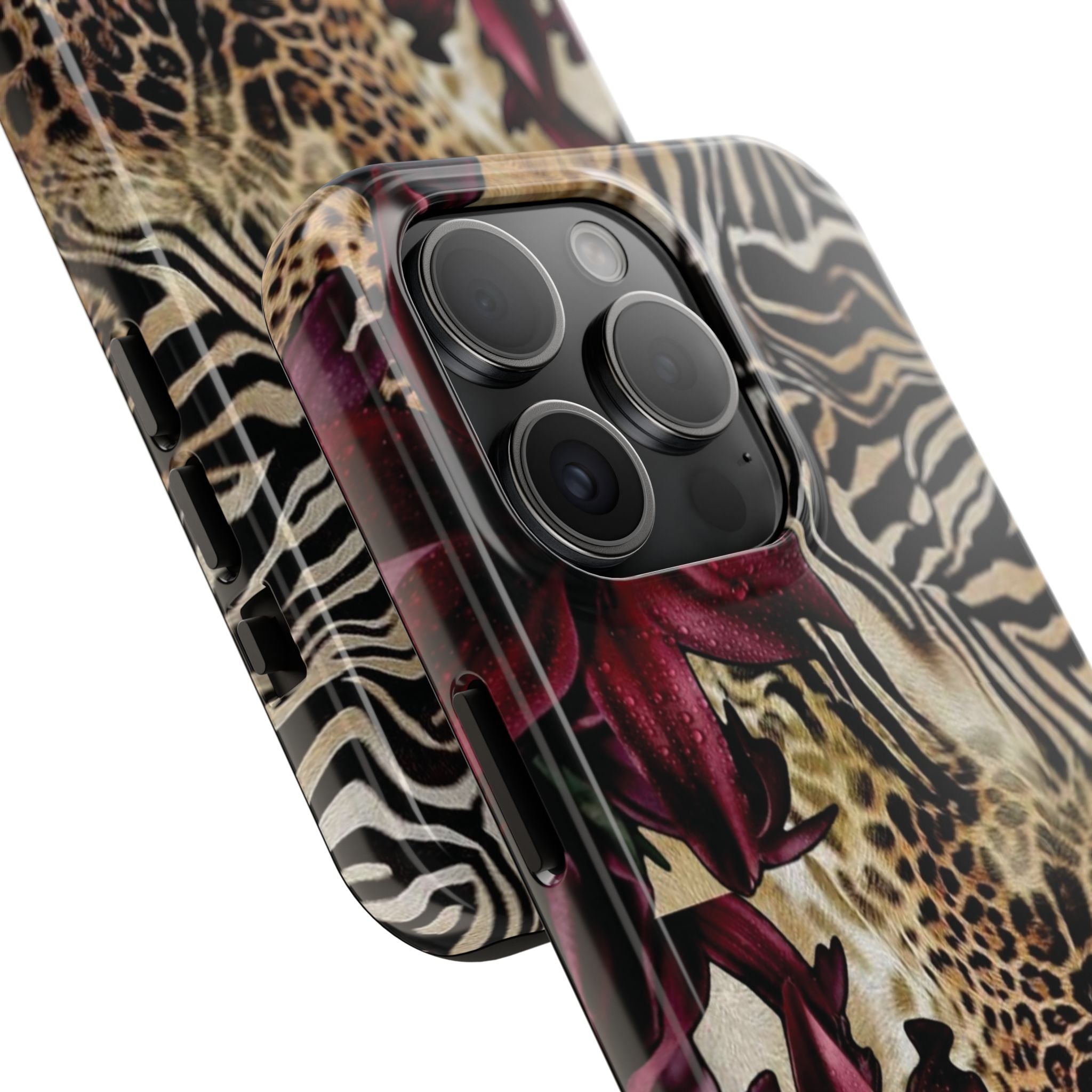 Leopard & Zebra Floral Tough Phone Case — Protective Animal Print Phone Cover