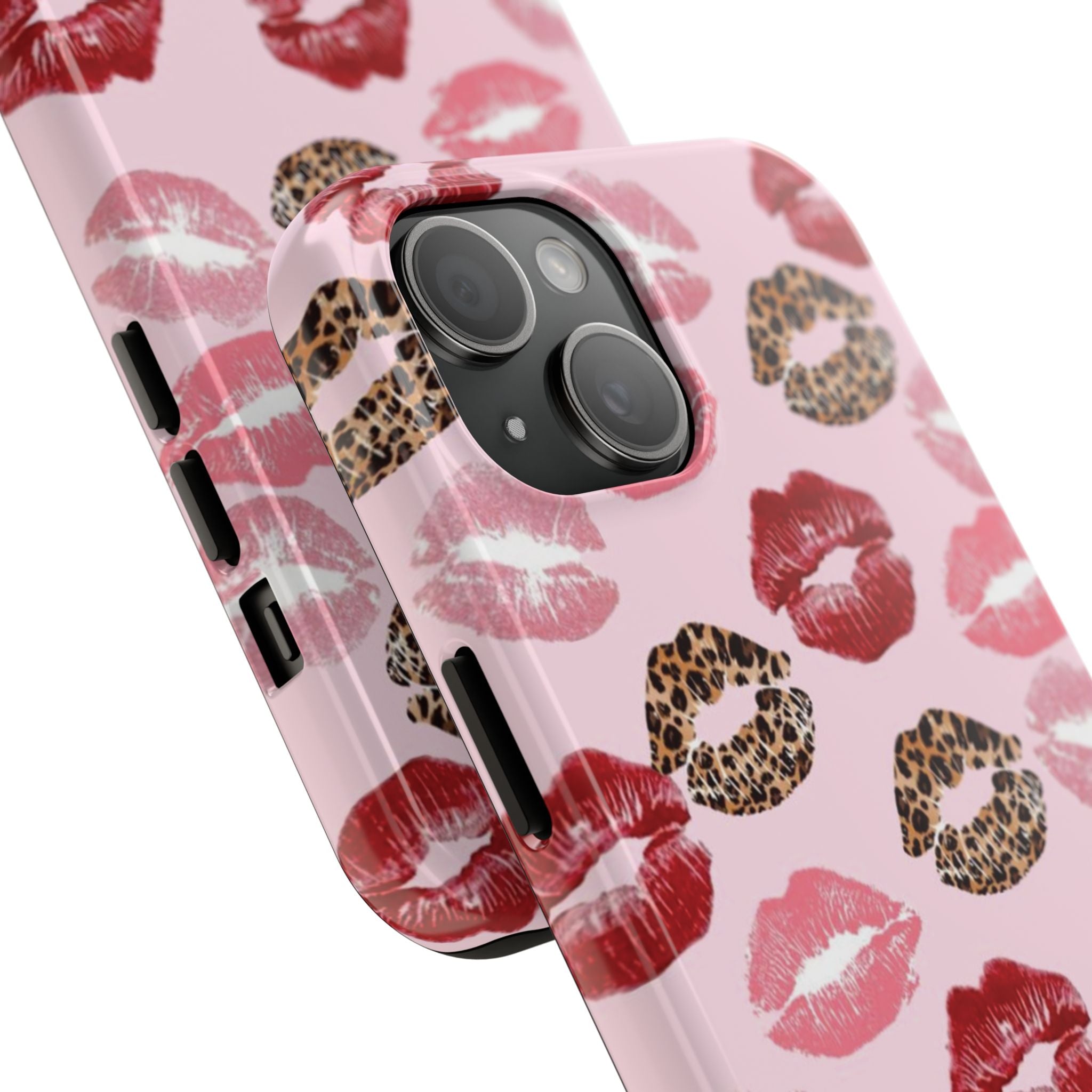 Kiss Print Tough Phone Case — Pink Leopard Lip Pattern, Durable Protective Cover