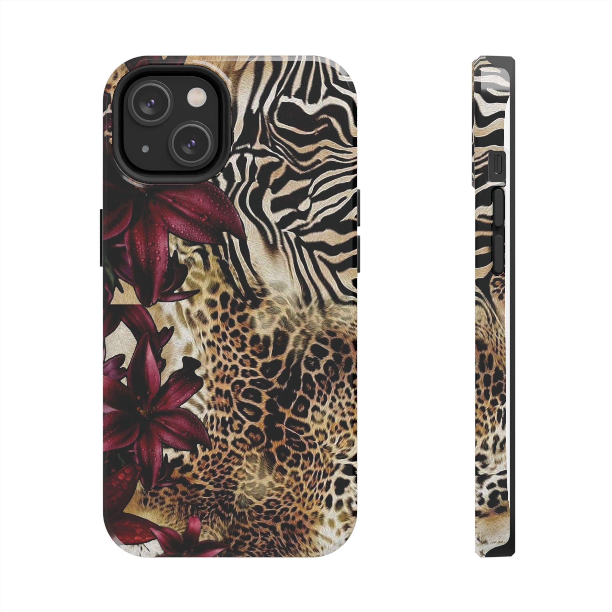 Leopard & Zebra Floral Tough Phone Case — Protective Animal Print Phone Cover