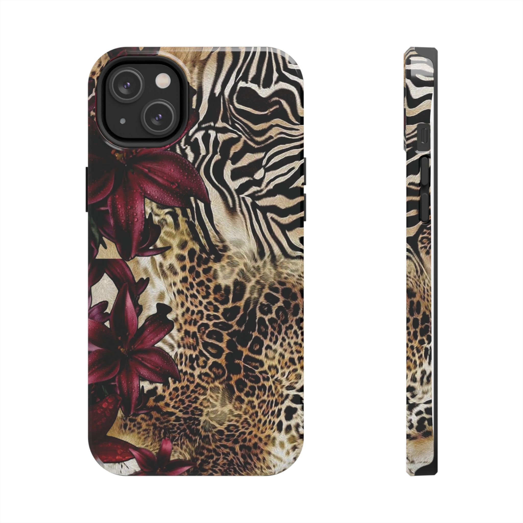 Leopard & Zebra Floral Tough Phone Case — Protective Animal Print Phone Cover