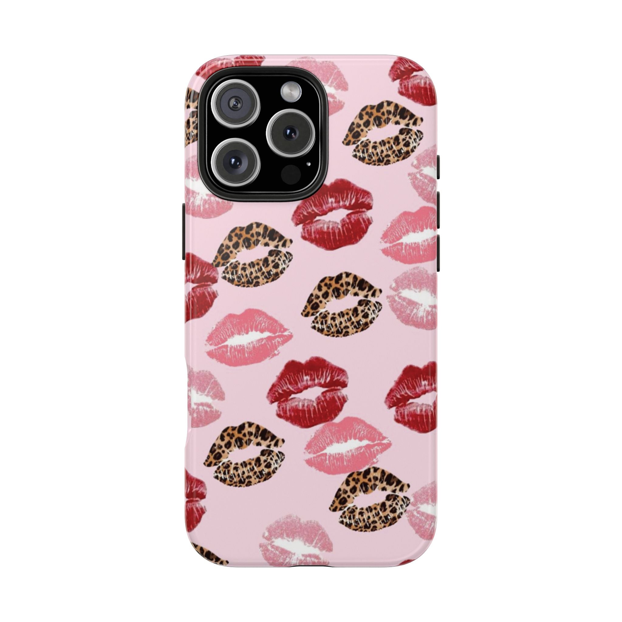 Kiss Print Tough Phone Case — Pink Leopard Lip Pattern, Durable Protective Cover