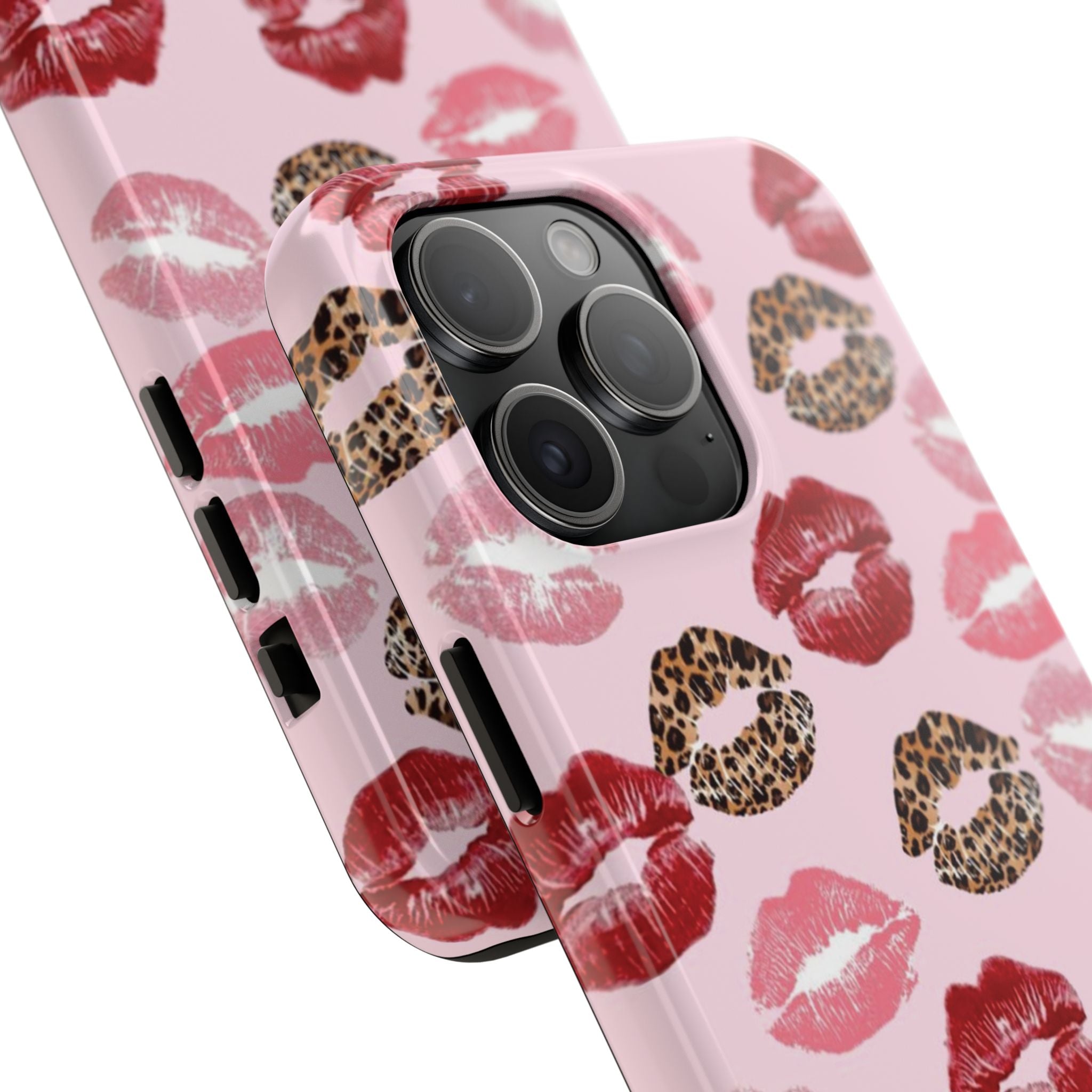 Kiss Print Tough Phone Case — Pink Leopard Lip Pattern, Durable Protective Cover