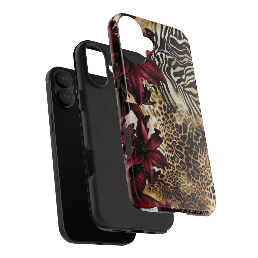 Leopard & Zebra Floral Tough Phone Case — Protective Animal Print Phone Cover
