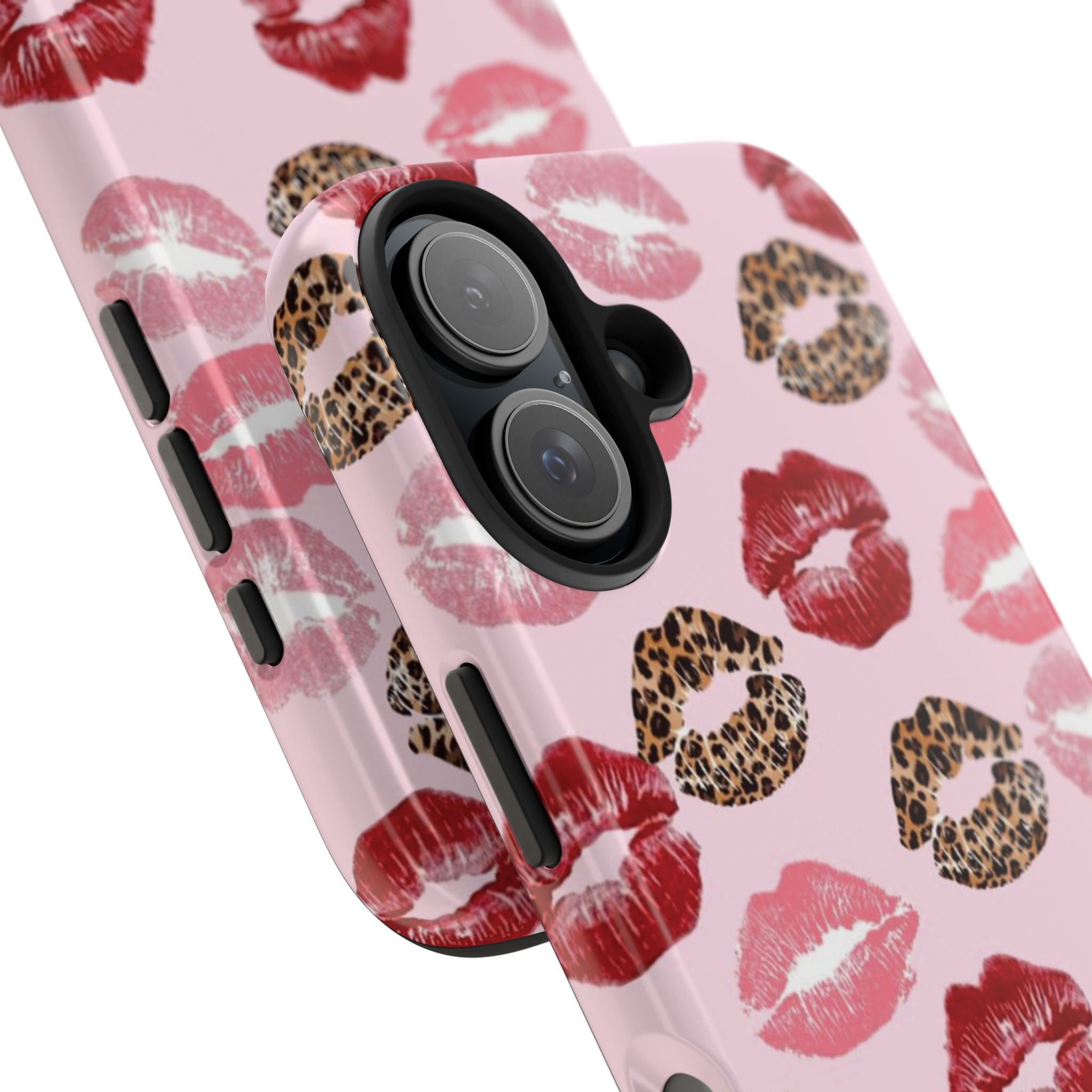 Kiss Print Tough Phone Case — Pink Leopard Lip Pattern, Durable Protective Cover