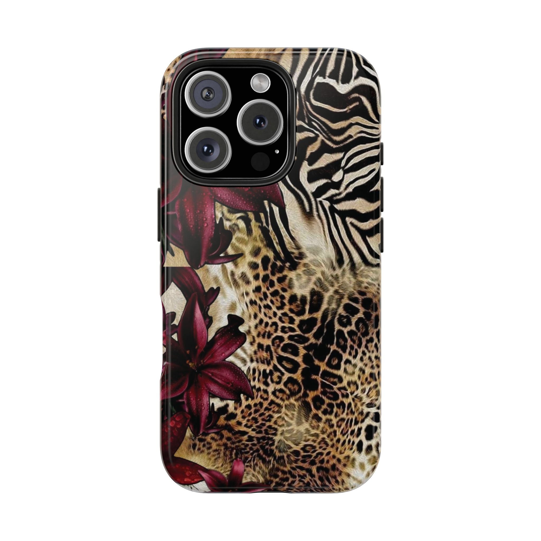 Leopard & Zebra Floral Tough Phone Case — Protective Animal Print Phone Cover