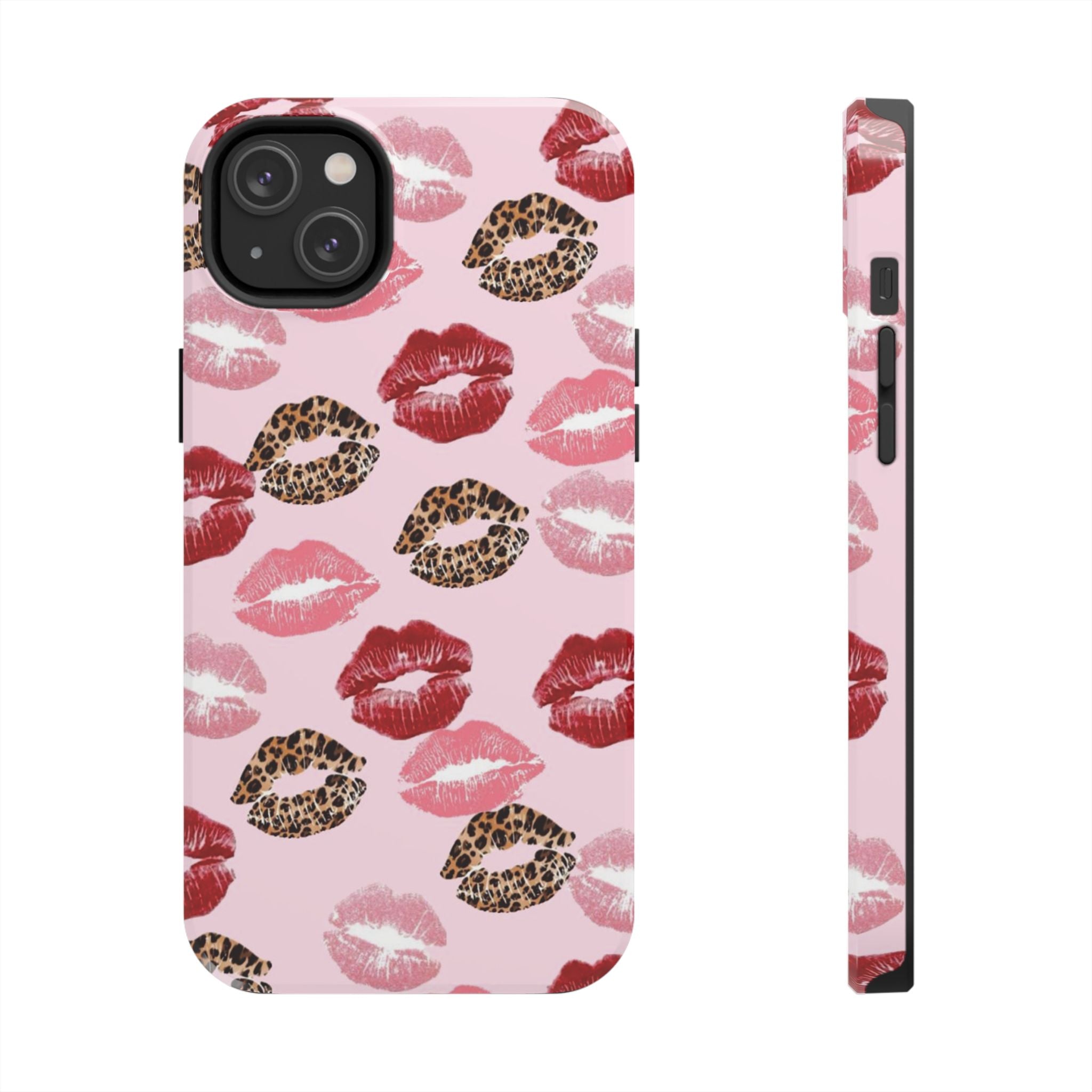 Kiss Print Tough Phone Case — Pink Leopard Lip Pattern, Durable Protective Cover
