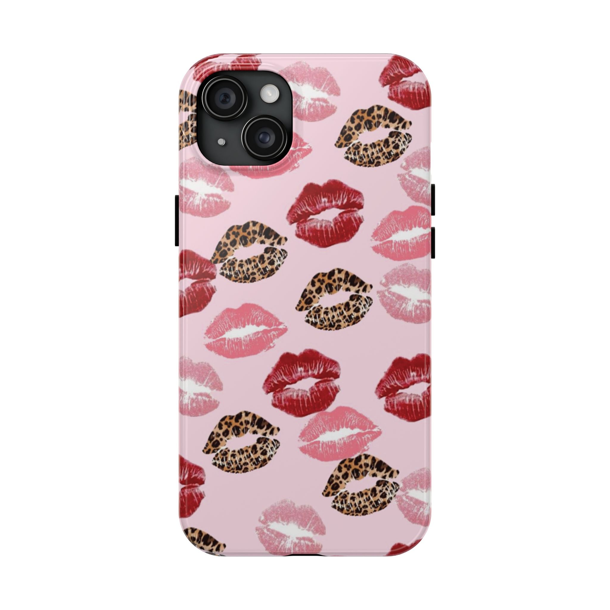 Kiss Print Tough Phone Case — Pink Leopard Lip Pattern, Durable Protective Cover