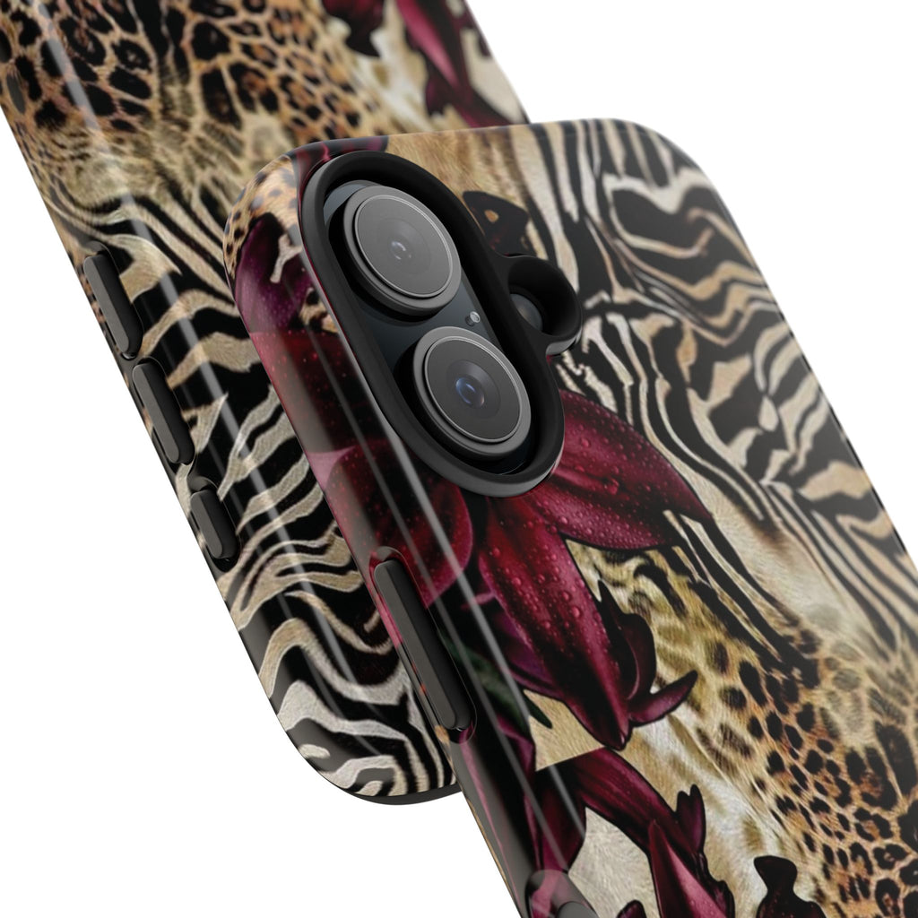 Leopard & Zebra Floral Tough Phone Case — Protective Animal Print Phone Cover