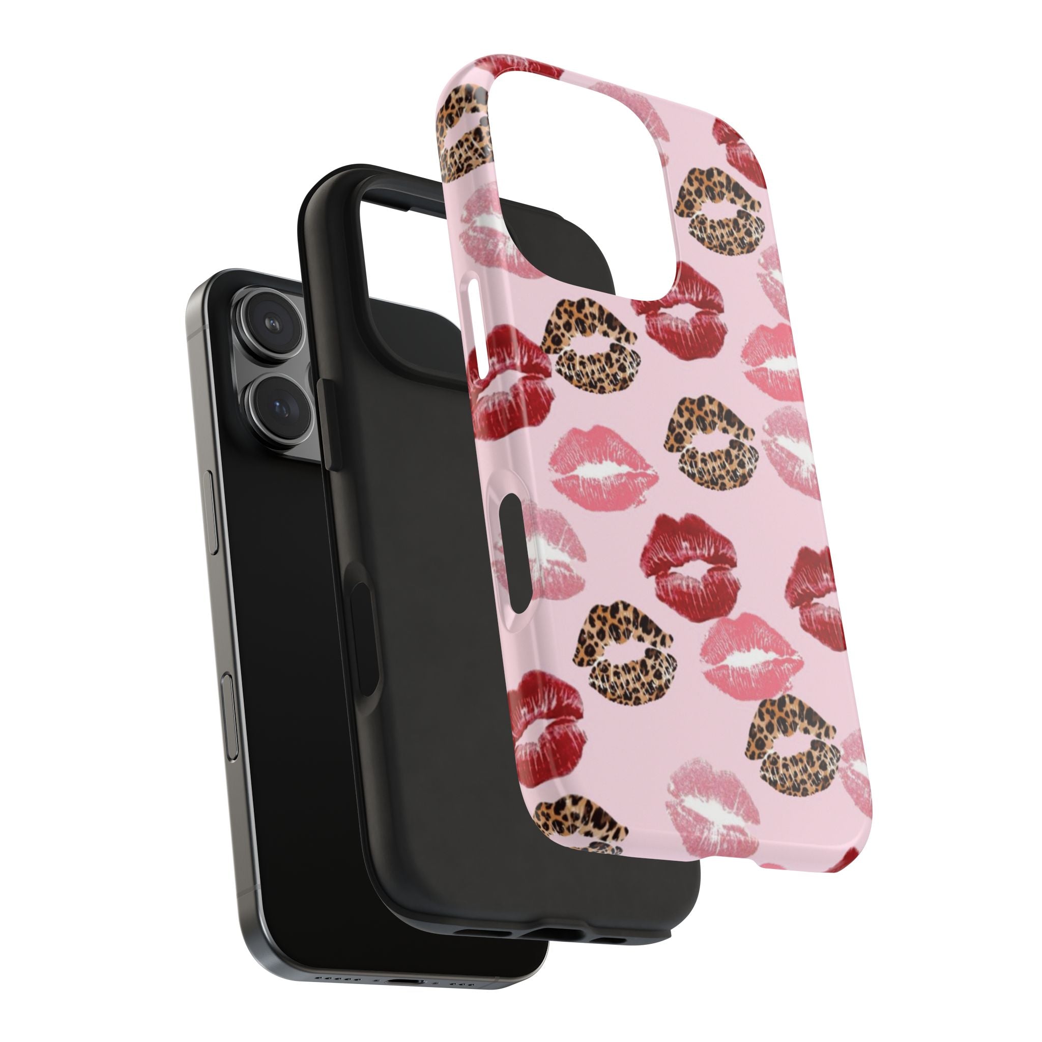 Kiss Print Tough Phone Case — Pink Leopard Lip Pattern, Durable Protective Cover