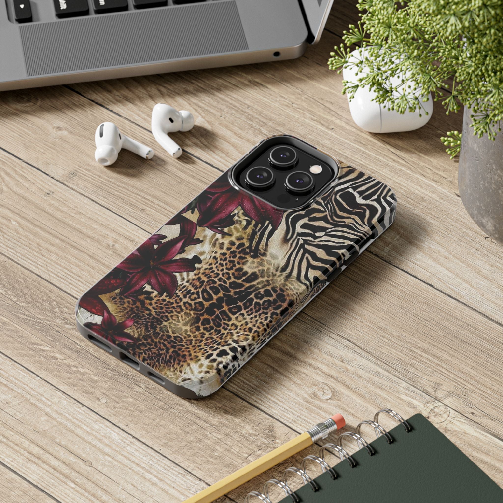 Leopard & Zebra Floral Tough Phone Case — Protective Animal Print Phone Cover