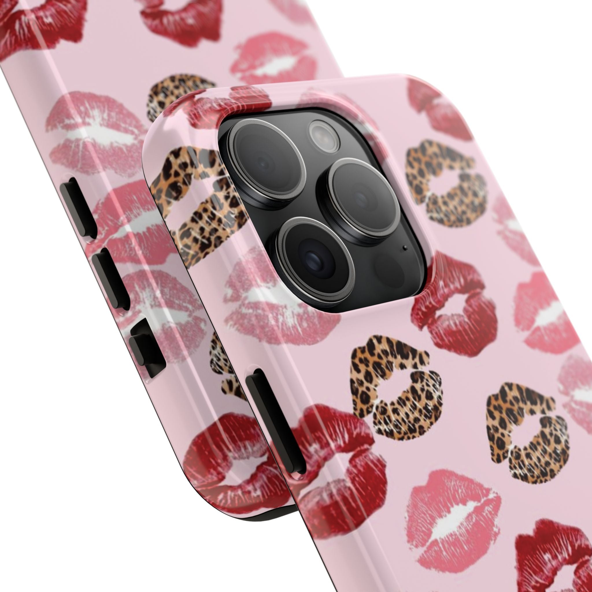 Kiss Print Tough Phone Case — Pink Leopard Lip Pattern, Durable Protective Cover