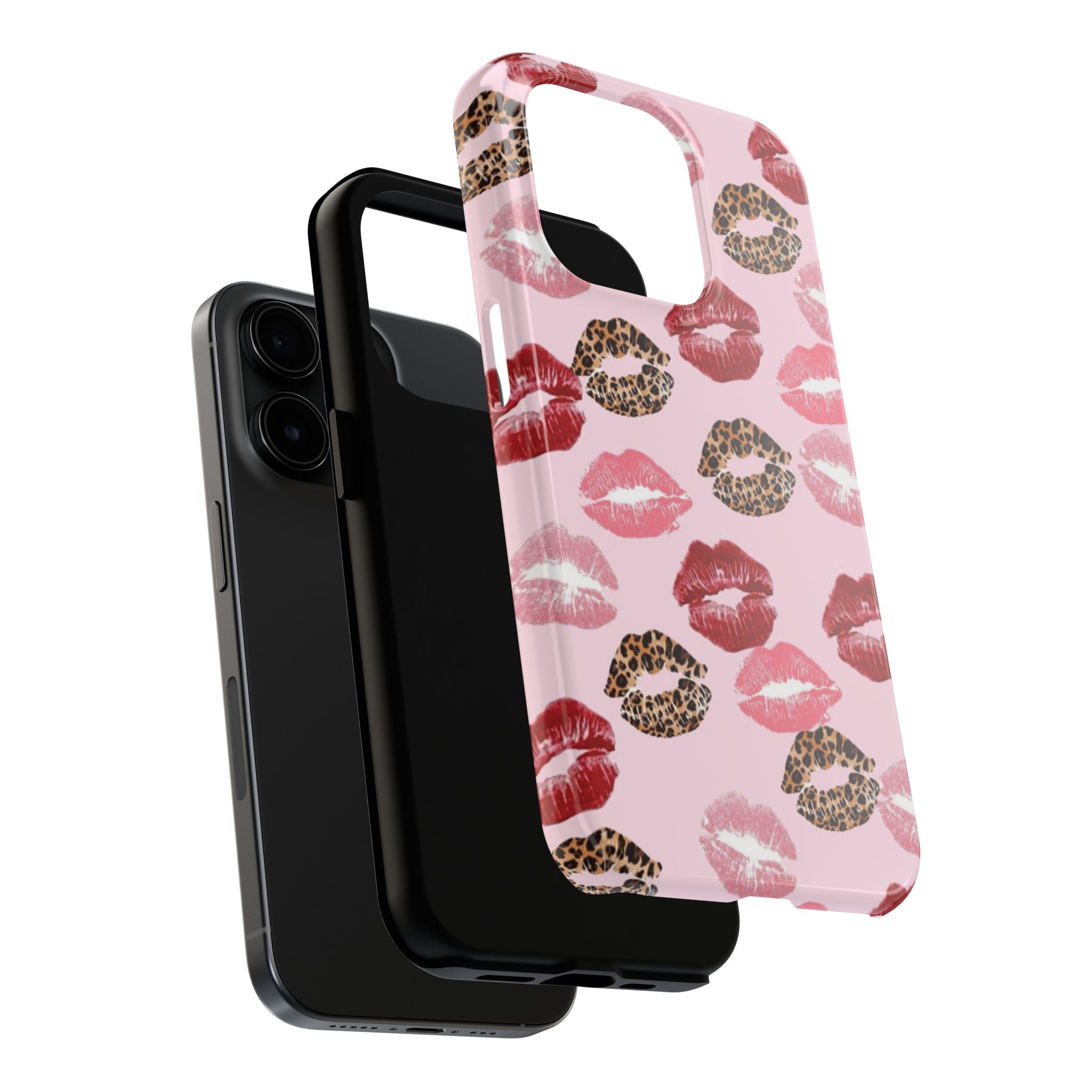 Kiss Print Tough Phone Case — Pink Leopard Lip Pattern, Durable Protective Cover