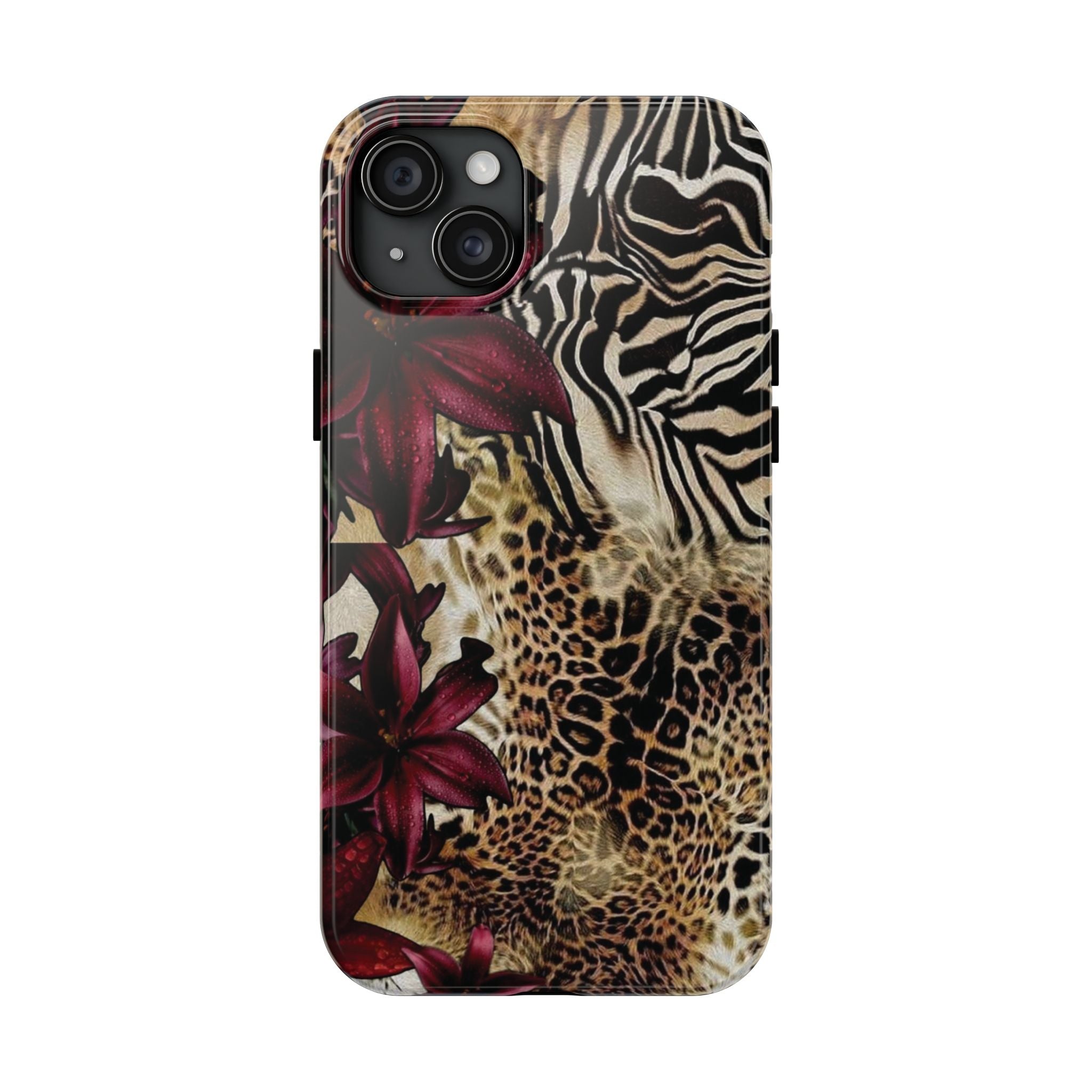 Leopard & Zebra Floral Tough Phone Case — Protective Animal Print Phone Cover