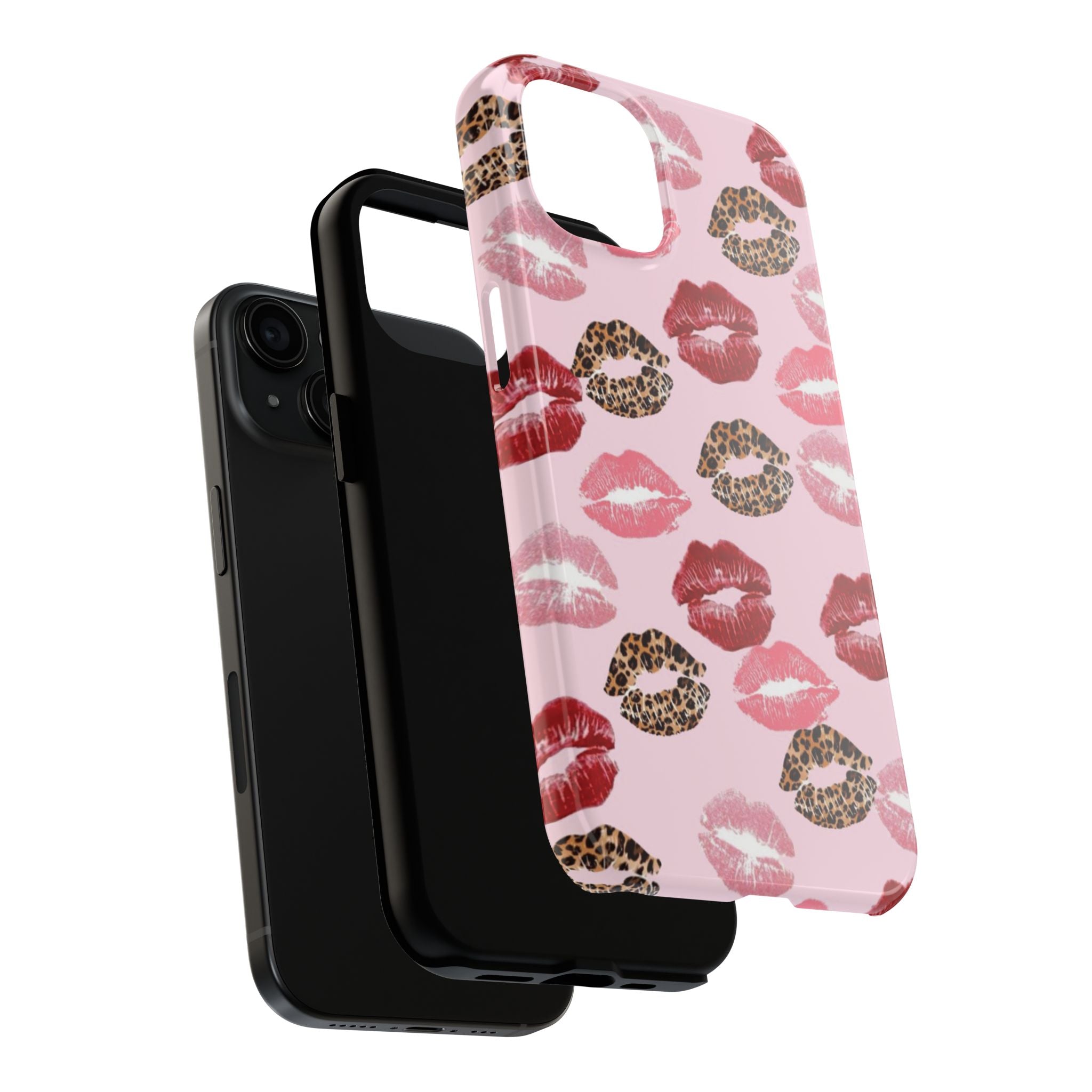Kiss Print Tough Phone Case — Pink Leopard Lip Pattern, Durable Protective Cover