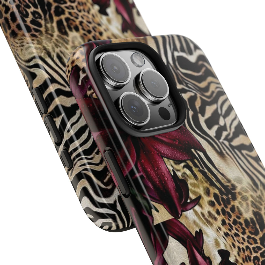 Leopard & Zebra Floral Tough Phone Case — Protective Animal Print Phone Cover