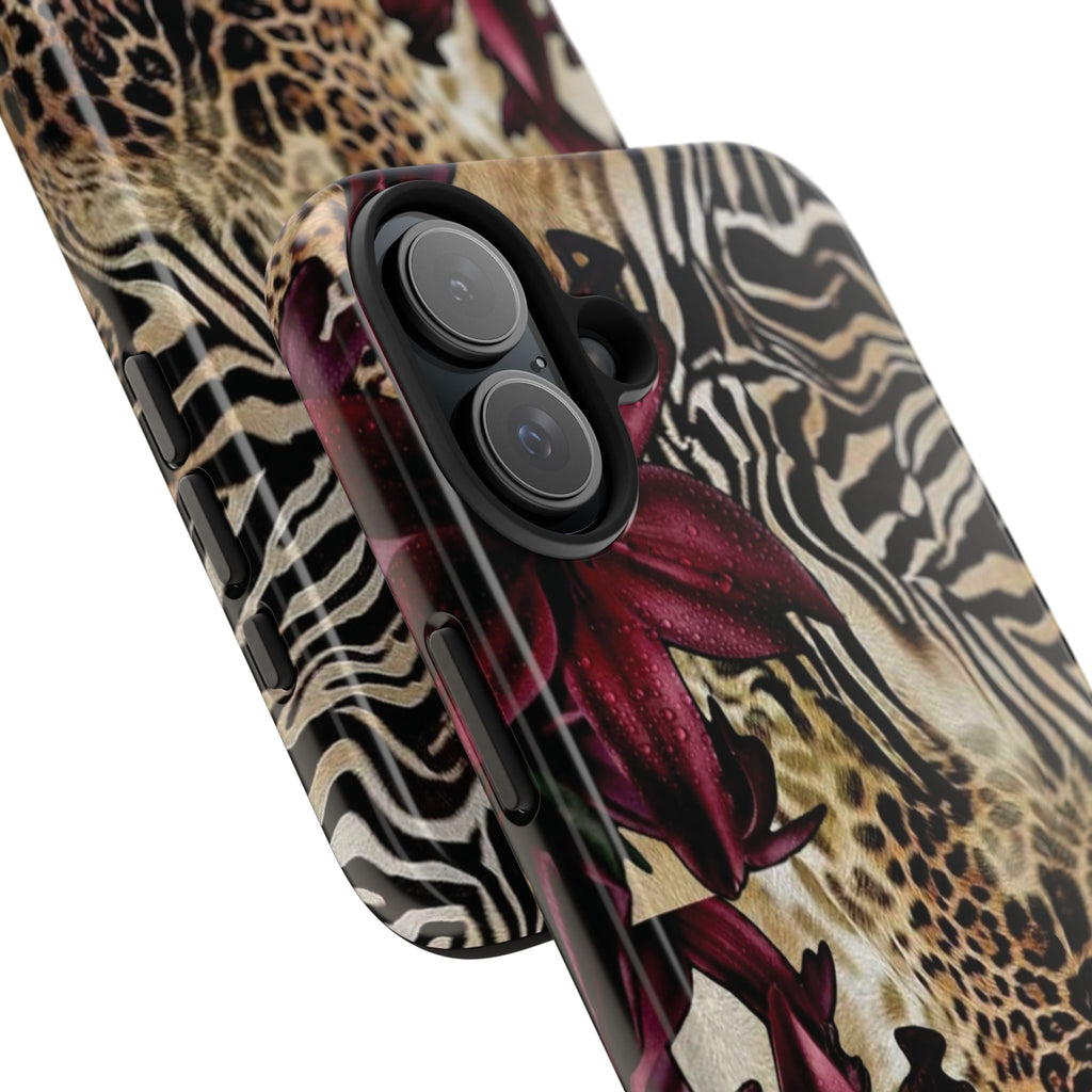 Leopard & Zebra Floral Tough Phone Case — Protective Animal Print Phone Cover