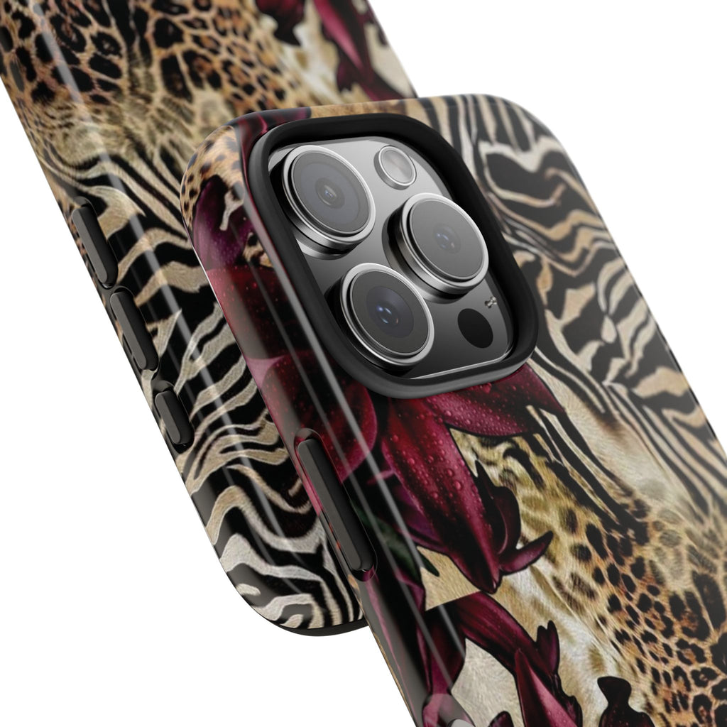 Leopard & Zebra Floral Tough Phone Case — Protective Animal Print Phone Cover