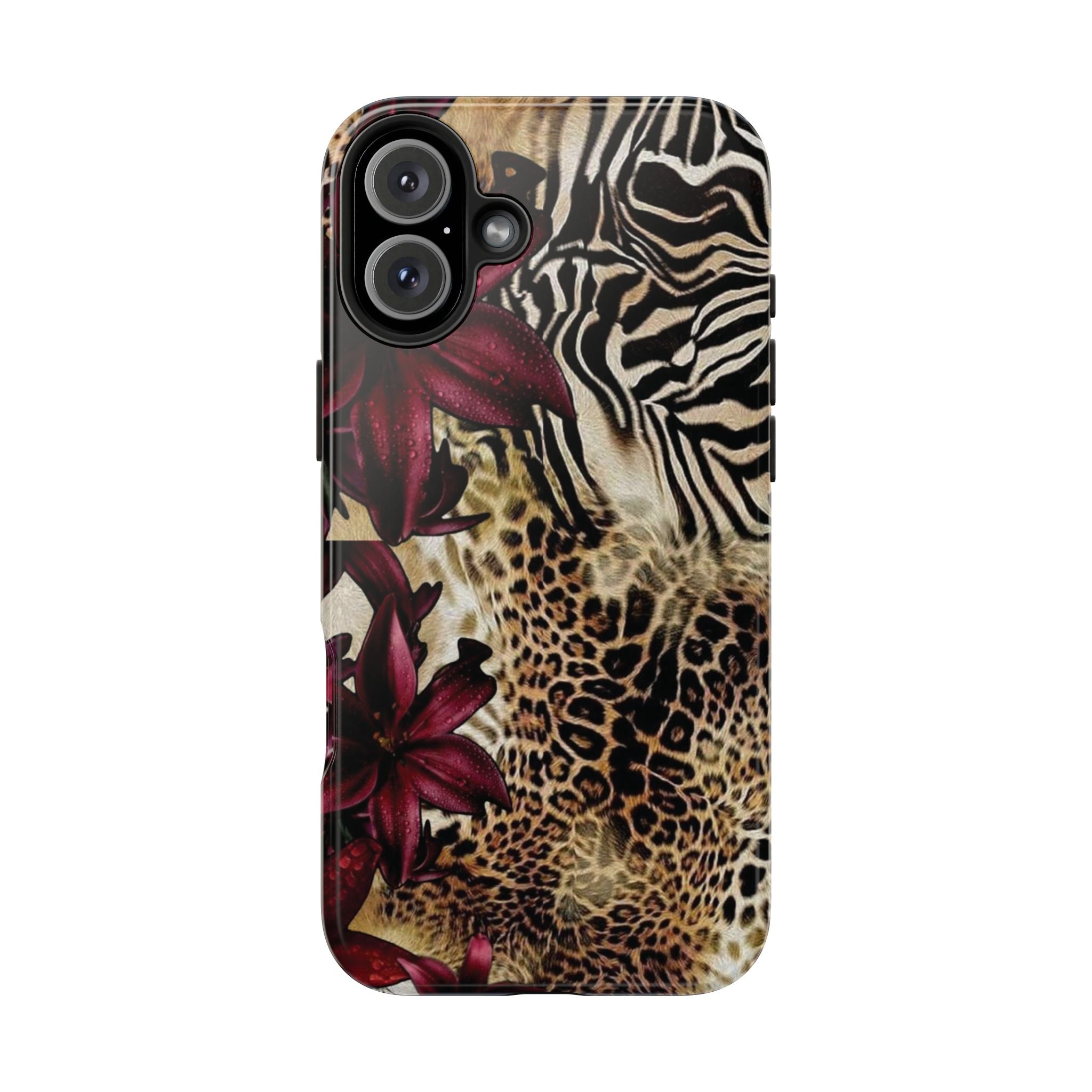 Leopard & Zebra Floral Tough Phone Case — Protective Animal Print Phone Cover