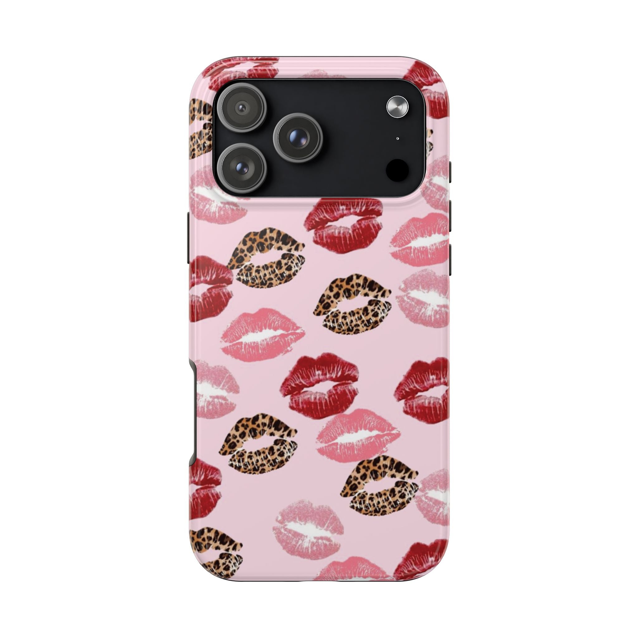 Kiss Print Tough Phone Case — Pink Leopard Lip Pattern, Durable Protective Cover