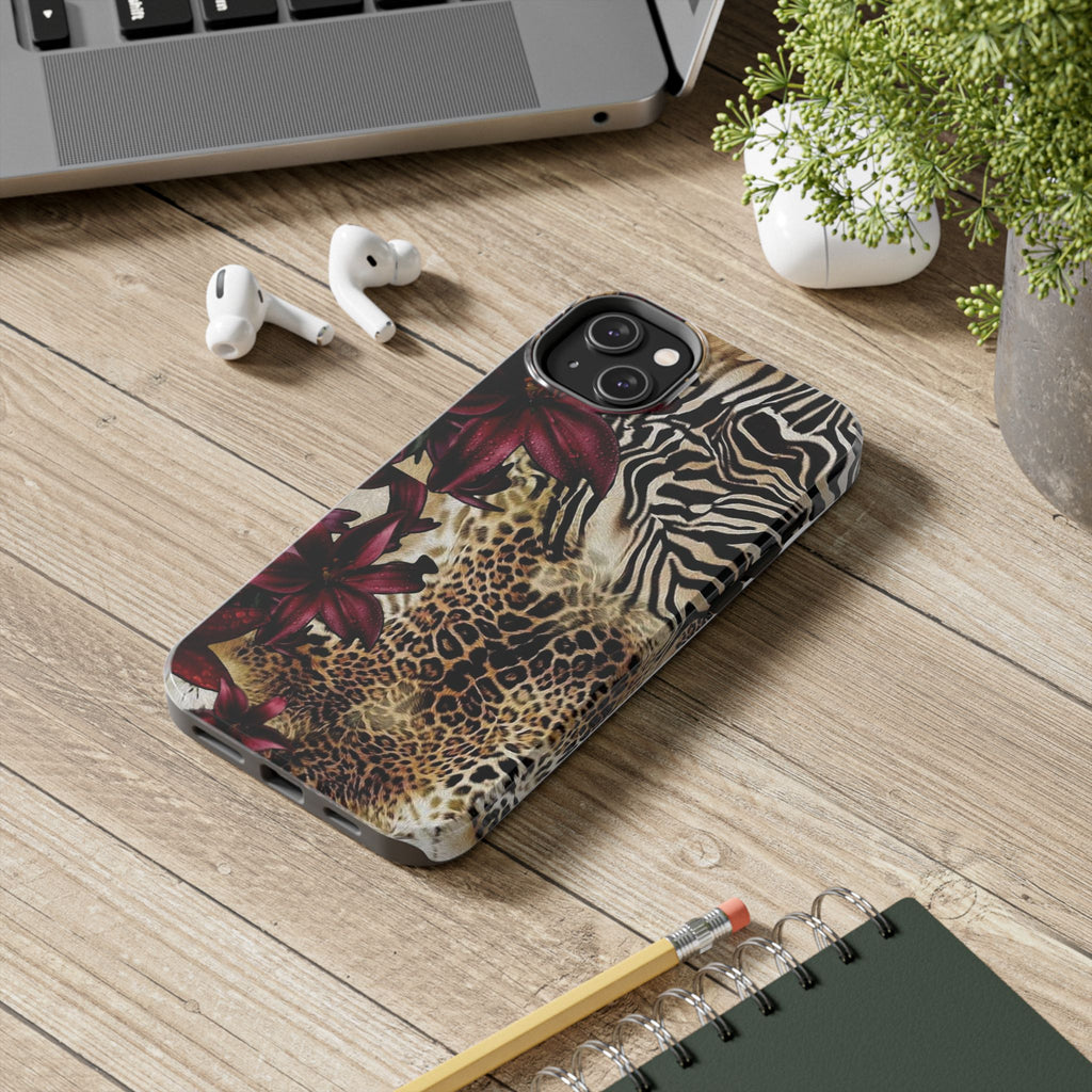 Leopard & Zebra Floral Tough Phone Case — Protective Animal Print Phone Cover
