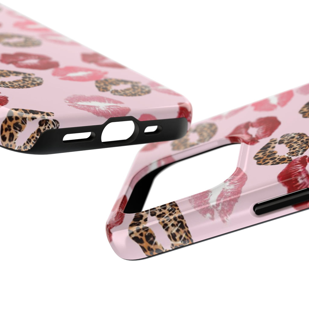 Kiss Print Tough Phone Case — Pink Leopard Lip Pattern, Durable Protective Cover