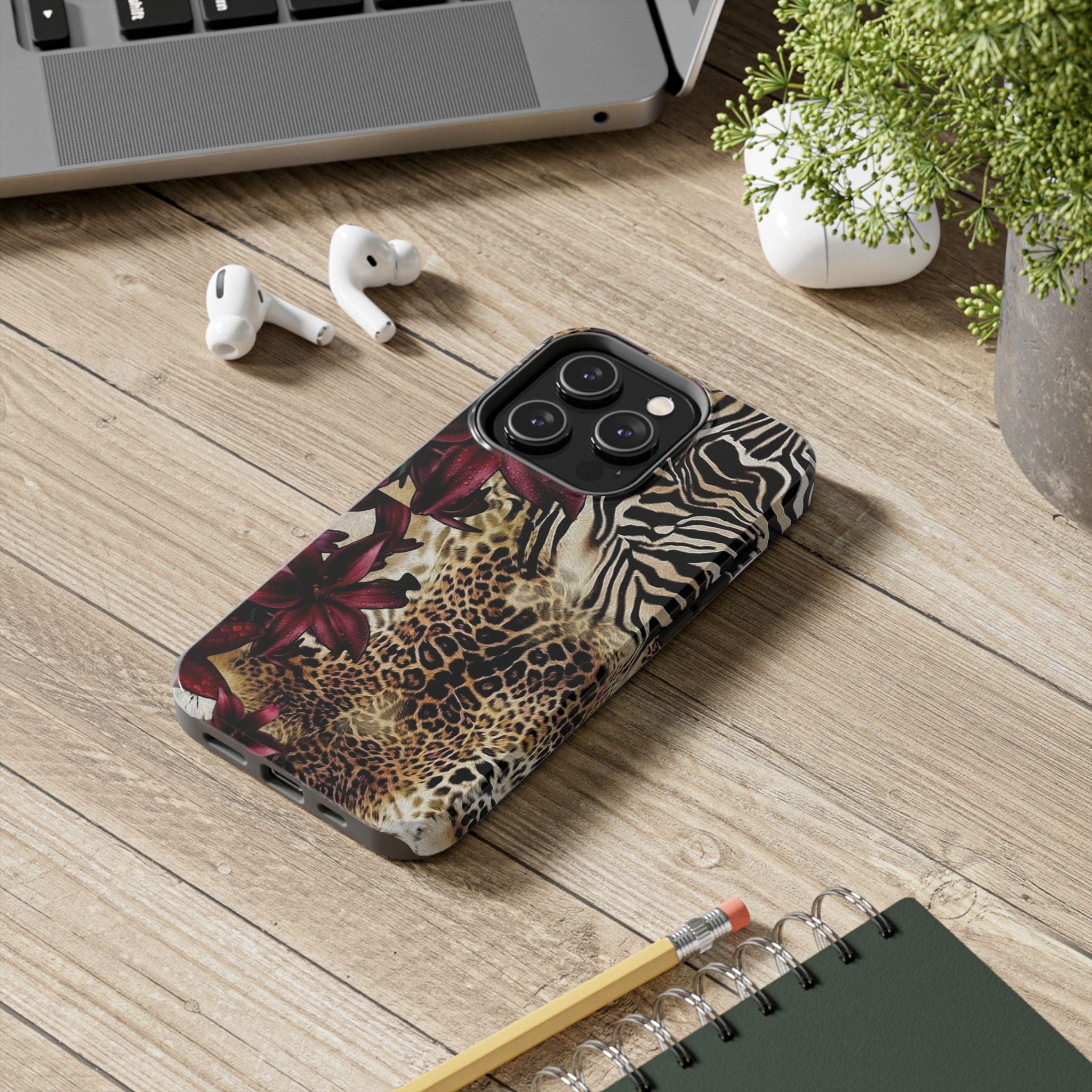 Leopard & Zebra Floral Tough Phone Case — Protective Animal Print Phone Cover